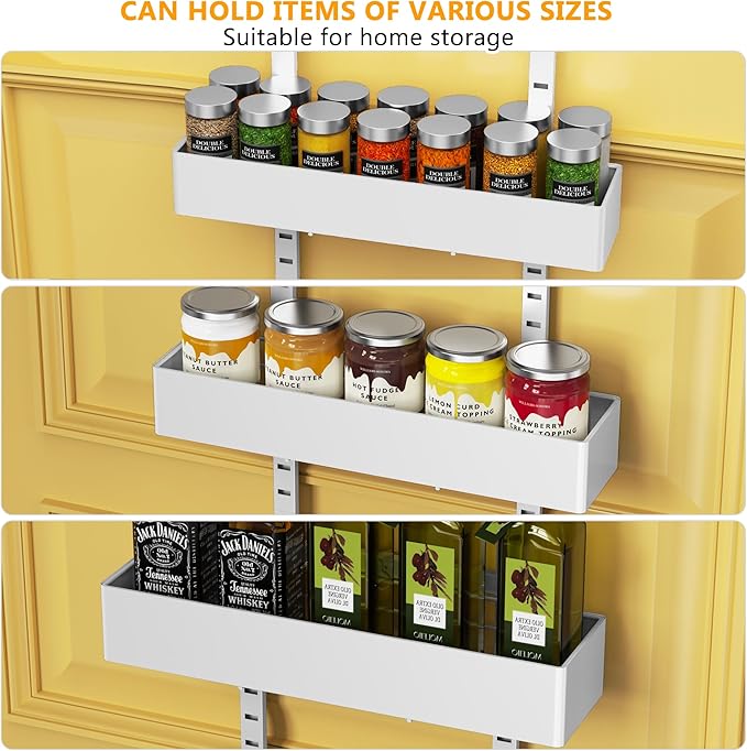 Moforoco White 9-Tier Over The Door Pantry Organizer, Pantry Organization And Storage, Metal Hanging Spice Rack Shelves Door