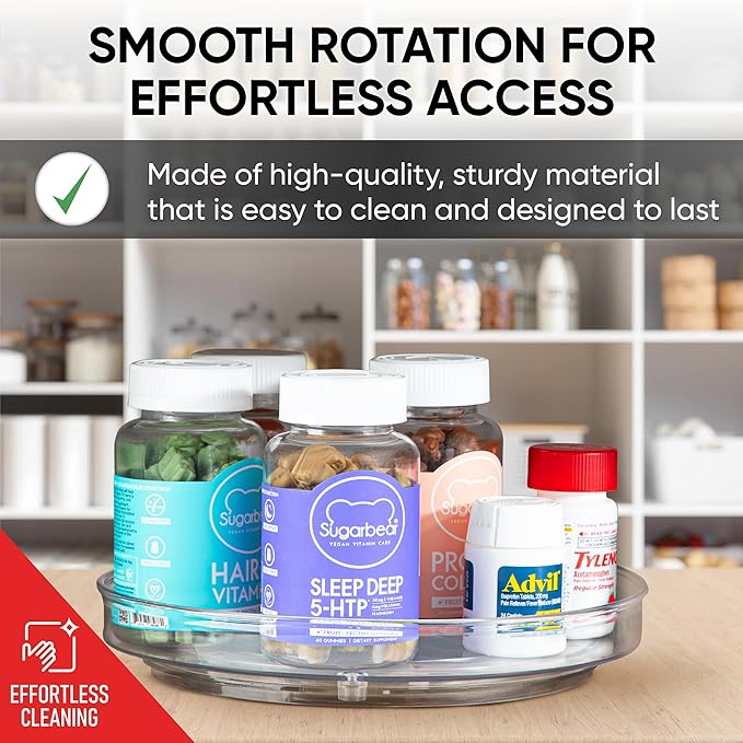 Oizeir Clear Lazy Susan Turntable Organizer (Pack of 4) 9 Inch Acrylic Rotating Storage for Cabinet, Pantry, Fridge, Bathroom, and Vanity Countertops