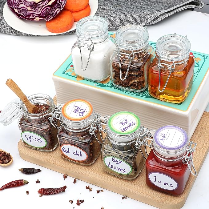 Brajttt 4 oz Spice Jars with Labels,25 Pack Small Glass Jars with Lids,Small Glass Containers with Airtight Hinged Lid for Home Kitchen, Arts & Crafts Projects, Spices, Decoration, Snack Foods