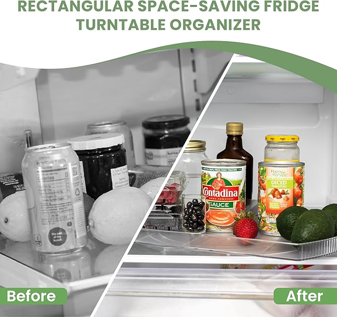 NOSTALGIQ 360° Rotating Lazy Susan for Refrigerator| Rectangular Fridge Organizer | Cabinet, Pantry, Refrigerator Organizers and Storage | Effortlessly Refrigerator Organizing Solution (16.5 x 11in)