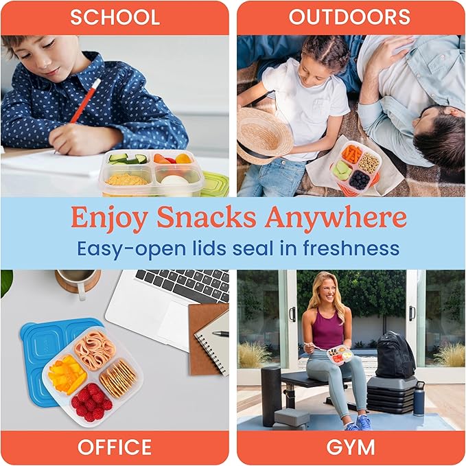 Bentgo Easyboxes 4-Compartment Snack Containers - 8-Piece Set with 4 Trays & 4 Custom-Fit Lids to Seal in Freshness - Reusable Food Storage & Meal Prep Bento BPA-Free Containers (Classic)