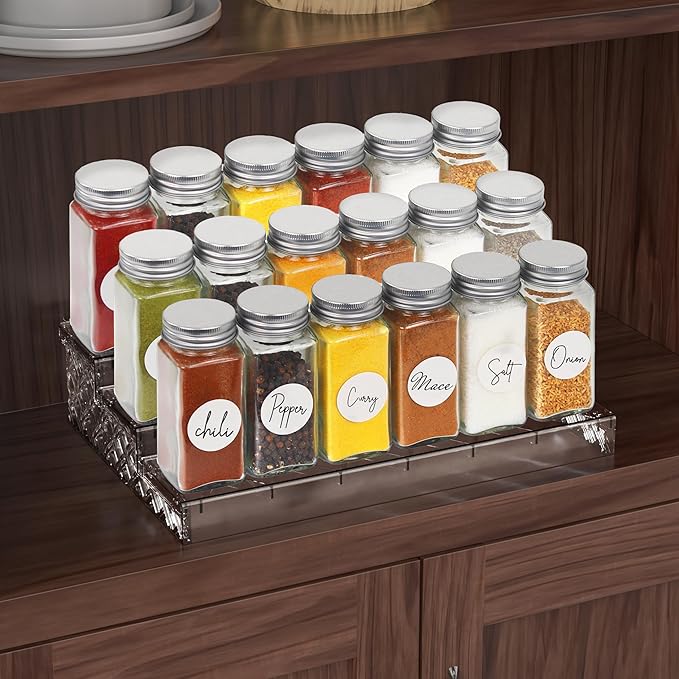 Simple Houseware Spice Jars 4 Ounce Square Bottles w/label, 12 Pack