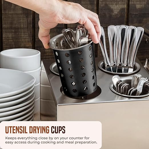OCS Parts Stainless Steel Utensil Drying Cups | Matte Black | Set of 3 | Perforated Kitchen Flatware and Silverware Holder