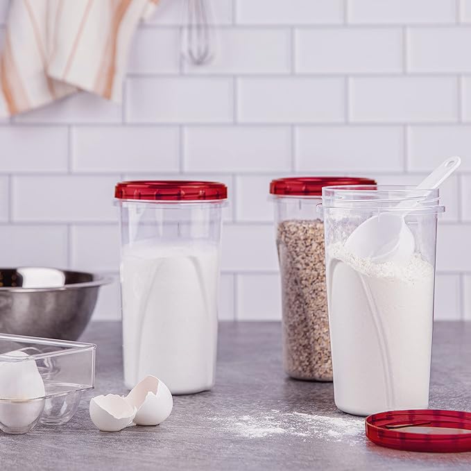 PLASTICPRO 48 Ounce Twist Top Deli Containers Clear bottom With Red Top Twist on Lids Reusable, Stackable, Food Storage Freezer Container Pack of 4