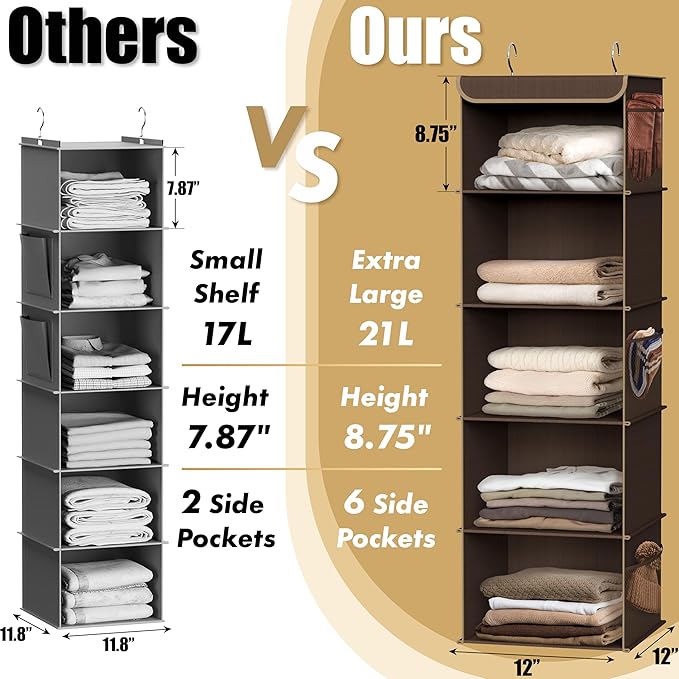 Simple Houseware 5 Shelf Hanging Closet Organizer, Brown