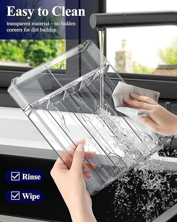 Kitsure Silverware Organizer - 8 Slots Expandable Drawer Organizer for Utensils & Cutlery, Multipurpose Kitchen Organizers and Storage Solution, Clear, 21.3" x 14.5" x 1.8"