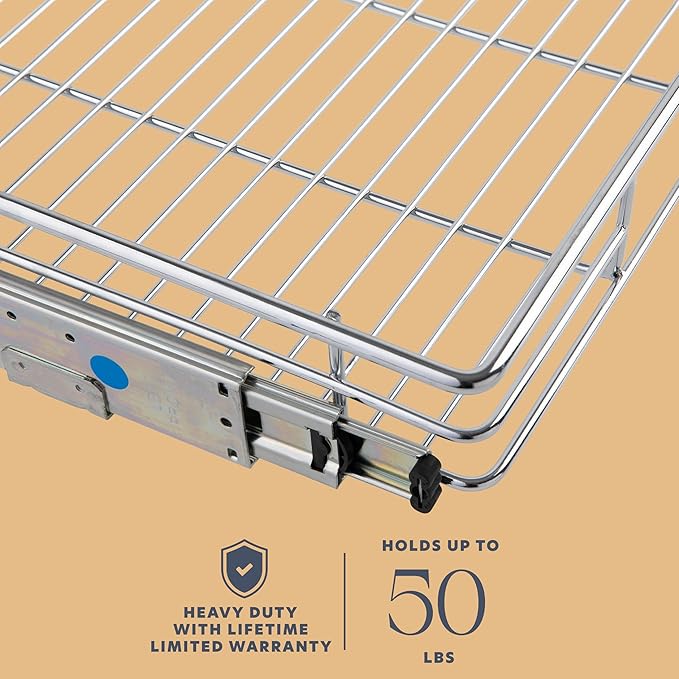 HOLDN’ STORAGE Pull Out Cabinet Organizer, Heavy Duty Caddy w/Lifetime Limited Warranty - 8”W x 21”D - Requires At Least 9-1/4” Cabinet Opening, Steel Metal Cabinet Drawers Slide Out, Chrome