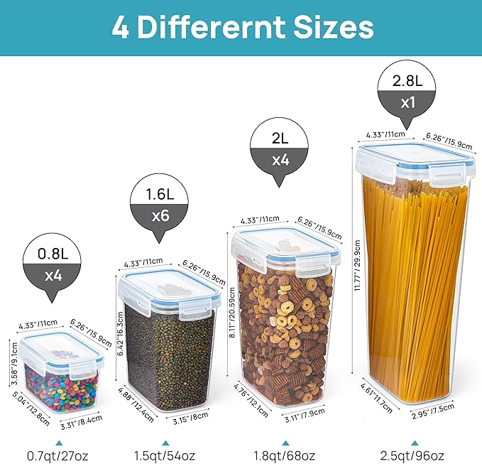 Vtopmart Airtight Food Storage Containers Set with Lids, 15pcs BPA Free Plastic Dry Food Canisters for Kitchen Pantry Organization and Storage, Dishwasher safe,Include 24 Labels, Blue