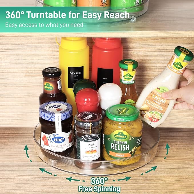 2 Pack Lazy Susan Organizer, 9.5 Inch, 10 Inch Lazy Susan Turntable for Cabinet, Turntable Organizer for Pantry Organizers and Storage, Non-Skid Fridge Organizer