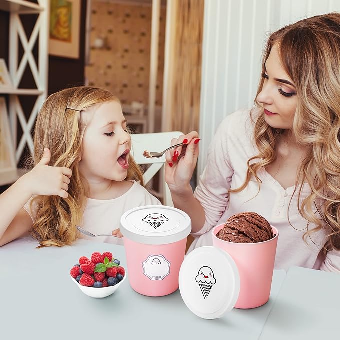 Ice Cream Containers (2 Pack - 1 Quart Each), Freezer Containers for Homemade Ice Cream Storage - Pink