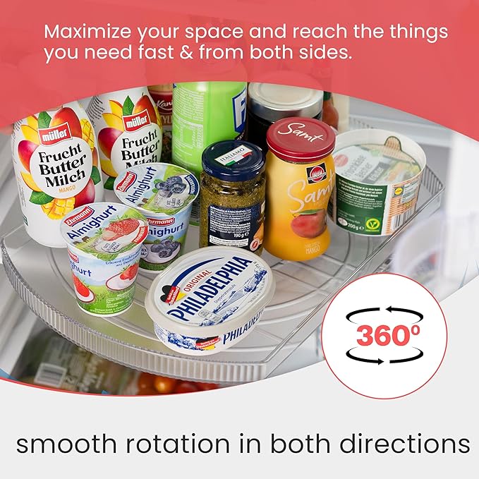 Premium Rectangle Lazy Susan for Refrigerator - 360° Rotating Tray for Fridge, Cabinet & Pantry - Fridge Turntable Organizer with Extra Sponge for Cleaning - Large, Clear Lazy Susan (16.3"x11"x1.3")