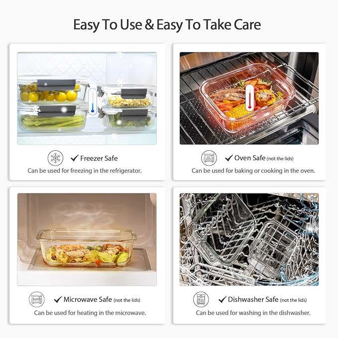 10 Pack Glass Meal Prep Containers, Glass Food Storage Containers with Lids Airtight, Glass Storage Container Set with Lid for Food, Bpa-free, Leak-proof, Microwave Oven Freezer Dishwasher Safe
