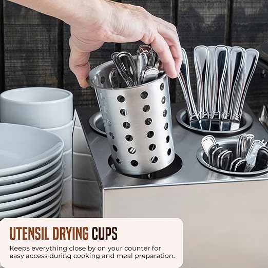 OCS Parts Stainless Steel Utensil Drying Cups | Stainless Steel | Set of 3 | Perforated Kitchen Flatware and Silverware Holder