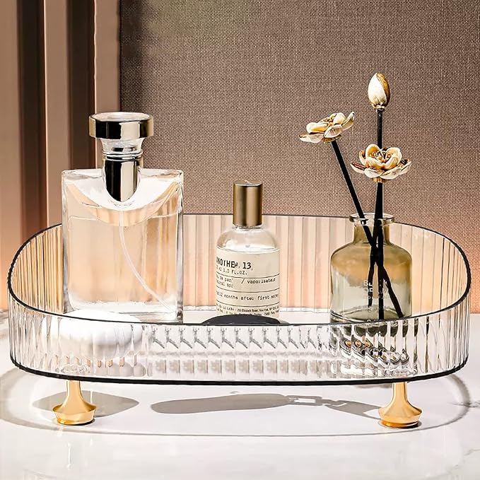 Vanity Tray Perfume Organizer – Acrylic Bathroom Tray,Countertop Storage Decor Trays for Dresser,Makeup Skincare Cosmetic Organization (Clear)