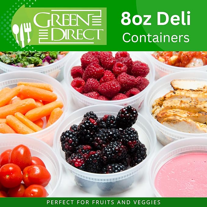 Green Direct 8 oz. Disposable Clear Deli Containers with Lids 50 Pack - Leakproof Lunch Plastic Round Freezer Food Storage Containers for Food