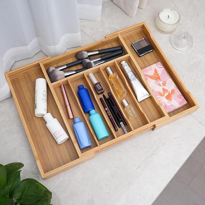 Bamboo Kitchen Drawer Organizer, 13" to 23" Expandable Utensils Organizer and Cutlery Tray Holder, Drawer Divider for Silverware, Flatware