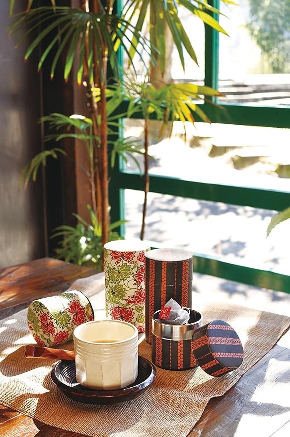 TOKYO ART Japanese tea canister tin for storing green tea leaves and matcha - perfect for preserving freshness, with a tin interior and washi paper exterior (karahana)