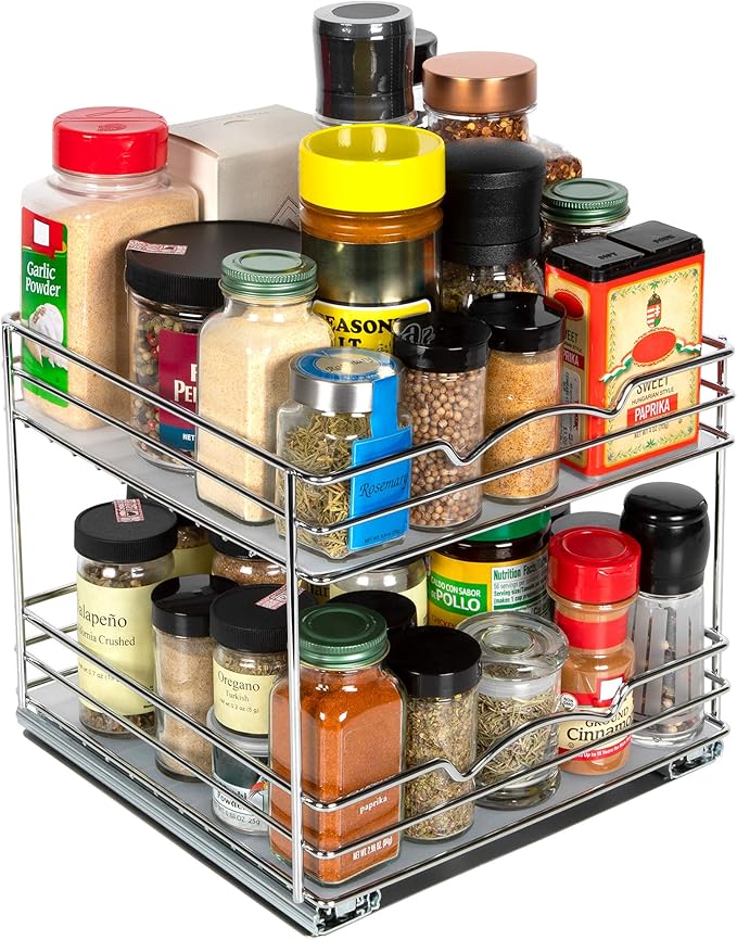 Pull Out Cabinet Organizer for Spices, Cans - Heavy Duty with Lifetime Limited Warranty- Pull Out Spice Rack- Cabinet Pull Out Shelf for Cans,Dishes, Etc, 10-1/2"Wx10-3/8"Dx8-7/8" H, Chrome