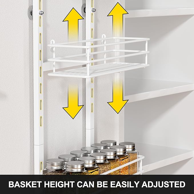 Thideewiz 12 Inches Wide Pantry Door Organizer, 5 Tier Adjustable Hanging Over the Door Spice Rack, Spice Organizer for Pantry Door, Spice Shelf for Kitchen Organizers and Storage (White)