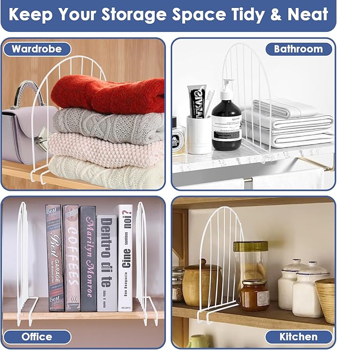 SSAWcasa Tall Shelf Dividers, 8 Pack 12’’ Shelf Dividers for Closet Organization, Metal Closet Organizer for Wood Shelves Separator for Purse Handbag Sweater Clothes Book Storage Wardrobe Cabinet