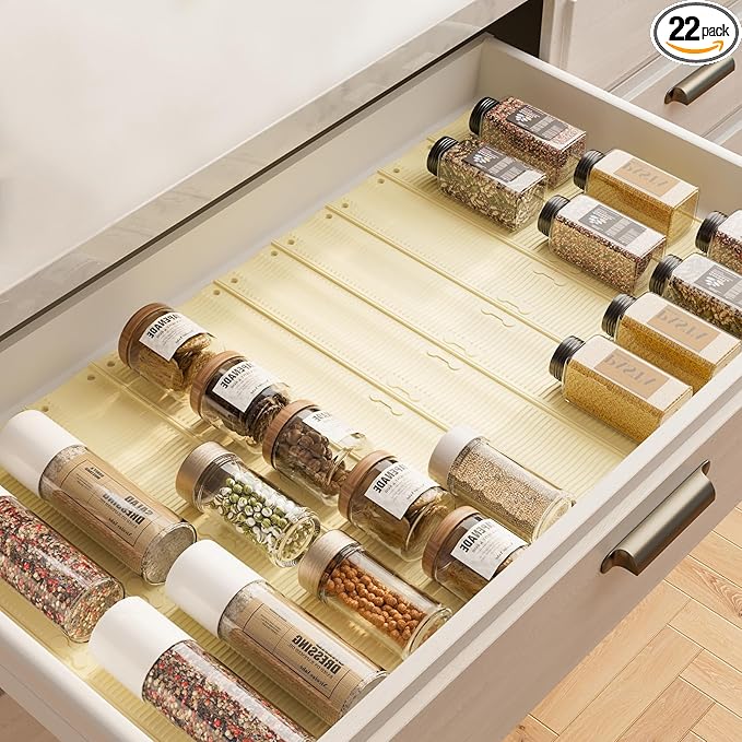 MIUKAA Silicone Spice Liner, 22 Pack Slip-Proof Spice Drawer Organizer, Kitchen Drawer Liner for Spices Bottle,Tableware, Cups Organizer(Single 7.1 x2.3 in) 3mm thick