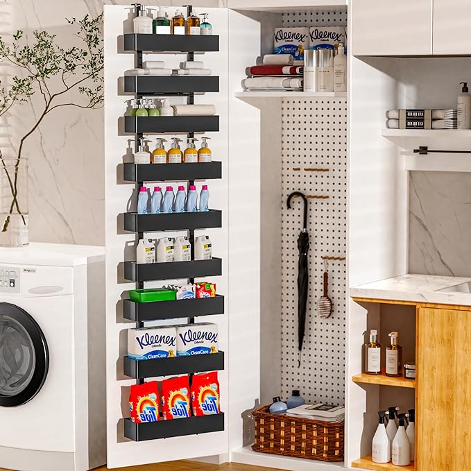 masadi Over The Door Pantry Organizer, 9-Tier Black Pantry Door Organizer, Hanging Spice Rack, Adjustable Pantry Organizers and Storage, Laundry Room Organization for Home & Kitchen Essentials