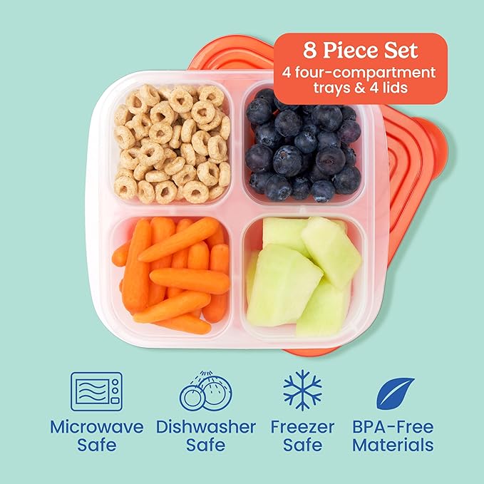 Bentgo Easyboxes 4-Compartment Snack Containers - 8-Piece Set with 4 Trays & 4 Custom-Fit Lids to Seal in Freshness - Reusable Food Storage & Meal Prep Bento BPA-Free Containers (Classic)