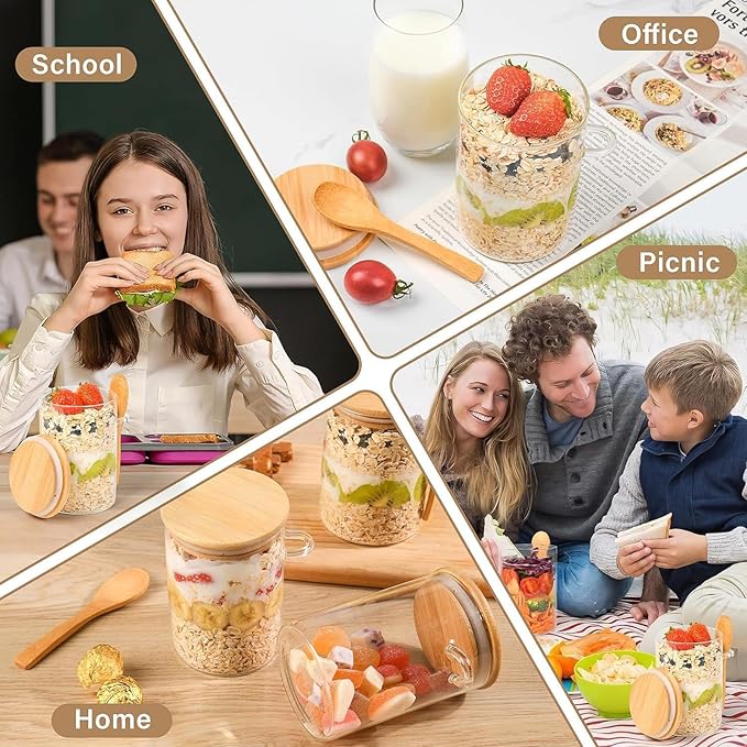 Qikuver 3 pack 18oz Airtight Glass Storage Canister with Bamboo Lids and Spoons Scoop, Food Glass Jars, Kitchen Organization Jar Set for Coffee Beans, Tea, Flour, Salt, Nuts, Candy, Cookie and More