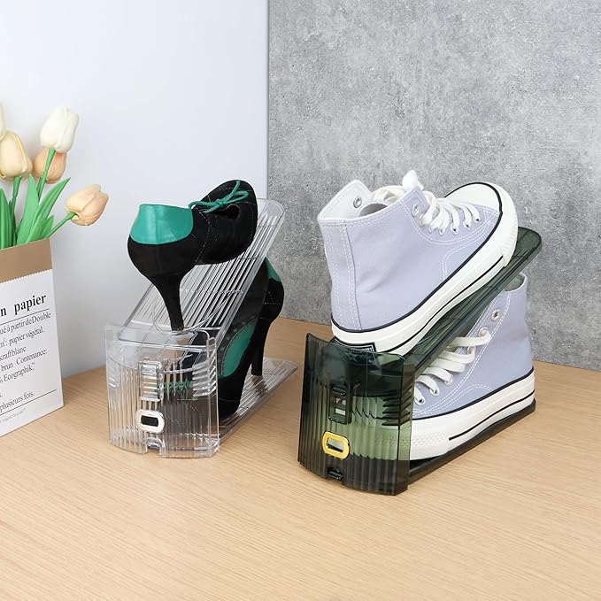 Yes!Fresh Shoe Slot Organizer, Boutique Display Style Shoe Stacker for A Pair of Shoes, Separable Shoe Rack for Closet Organization, 3 Adjustable Narrow Shoe Rack (Transparent Green, 12 Pack)