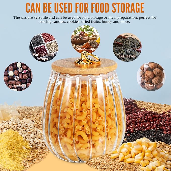 4PCS GLASS FOOD STORAGE JARS: Delicate Thicken Glass Storage Containers with Lids, Decorative Jar for Candy Cookies Coffee 750ml