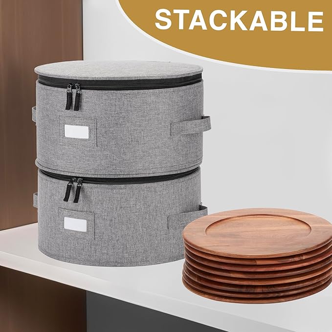 China Storage Container for Charger Plate - Includes 12 Felt Dividers. Hard Shell and Stackable with Padded Interior. Great for Platters, Big Plates and Serving Dishes up to 12.5" W