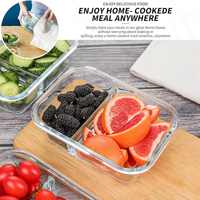 10 Packs 30oz Glass Meal Prep Containers 2 Compartments,Glass Food Storage Containers with Lids,Airtight Lunch Bento Boxes,Microwave,Oven,Freezer and Dishwasher Safe