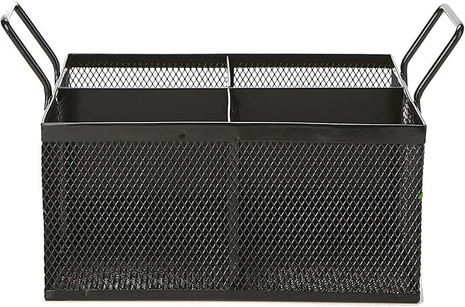 Mind Reader Utensil Accessory Caddy, Organizer, Countertop, Office, Kitchen, Metal Mesh, 8.5" L x 8.5" W x 6" H, Black