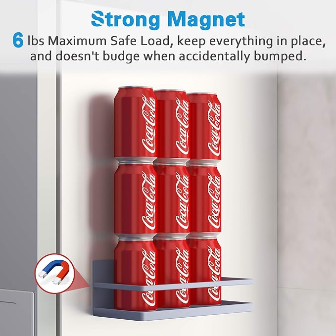 Thipoten Magnetic Spice Rack, Strong Magnetic Shelf with 2 Removable Hooks, Perfect Space Saver for Small Kitchen/Apartment, Awesome Metal Cabinet for Holding Spices, Jars, Bottle, Beve(Grey, 2Pack)