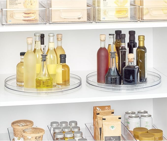 iDesign Recycled Plastic Lazy Susan Turntable Organizer, The Linus Collection – 14” x 1.75”, Clear