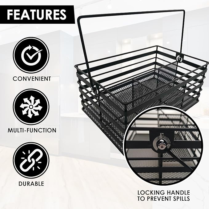 Stainless Steel Utensil Basket,Dishwasher , Flatware Basket, Kitchen, Countertop, Office, Camping, Outdoors, and Restaurants, 4-Compartment, Black