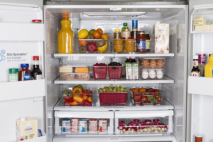 Kitchen Spaces Stackable Fridge Storage Containers, Compact Organizers with Lids for Kitchen and Pantry, Keep Deli Meats and Cheeses Fresh, Clear and Sturdy Food Bins, 2 Pack, Hand Wash Only