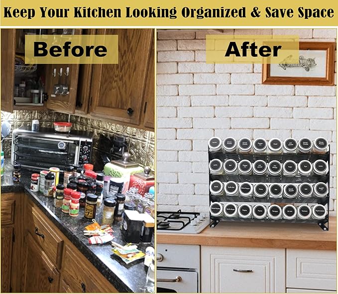 4 Tier Countertop Spice Rack Organizer for Kitchen Cabinet Pantry or Wall Mount, Matte Black (Jars Not Included)