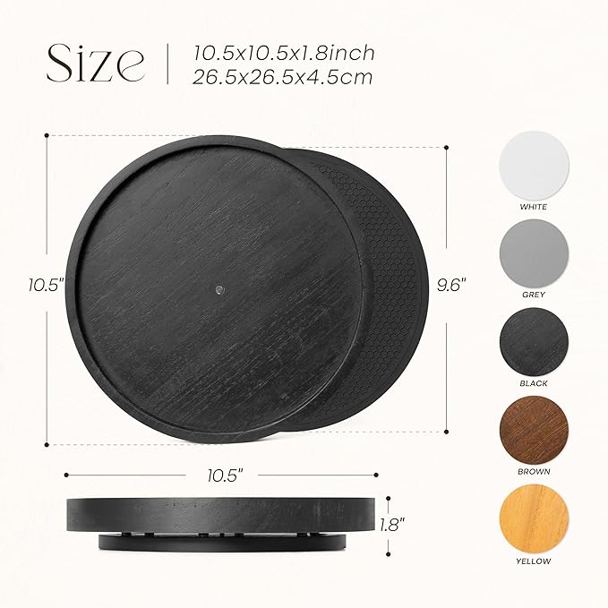 Wood Non-Skid Lazy Susan Organizer Turntable for Organization and Storage – Chic 10.5" Lazy Susan Turntable for Cabinet, Bathroom Decor & Coffee Table - Ideal for Home and Kitchen (Black)
