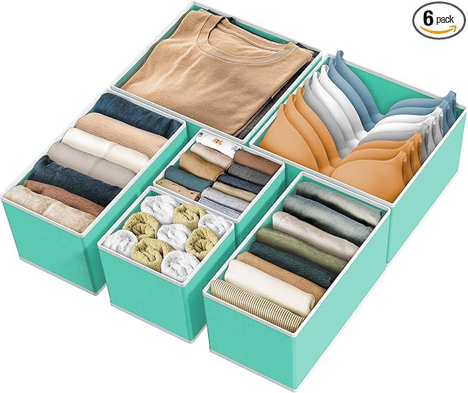 Simple Houseware Underwear Drawer Organizer for Lingerie/Undergarment/Bra/Panty/Sock/Onesie, Set of 6, Turquoise