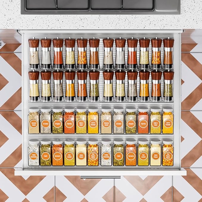 Yieach Clear Acrylic Spice Drawer Organizer,2 Tier- 2 Pack In Drawer Spice Organize and Kitchen Jars Seasoning Organizer Insert,Expandable From 11'' to 22'' Spice Rack and Tray for Cabinet
