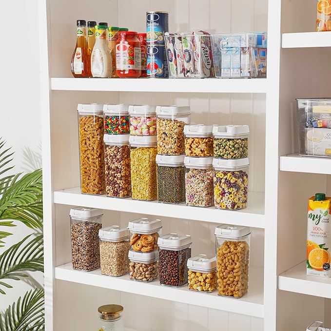 Vtopmart 14 PCS Airtight Food Storage Containers Set, BPA Free Plastic Kitchen Pantry Organizer, with Easy Lock Lids for Pasta Spaghetti Cereal Snack Flour Sugar Rice Organization, Include 24 Labels