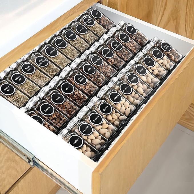 Metal Spice Rack Tray - Spice Drawer Organizer for Kitchen Cabinets Storage and Organization (Jars Not Included)