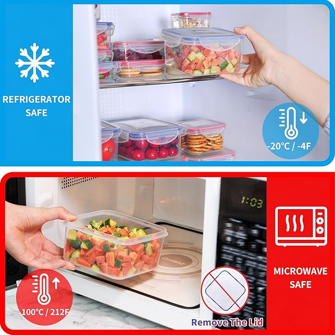 40-Piece Reusable Food Storage Containers with Lids Airtight, 100% Leakproof Plastic Meal Prep Storage Food Grade Kitchen Organizer, Stackable Freezer Containers, Microwave & Dishwasher Safe