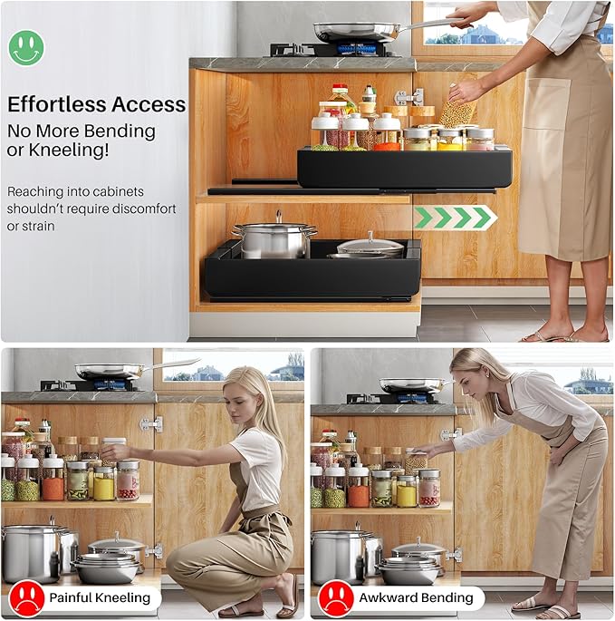 Pots and Pans Organizer Under Cabinet, Expandable(11.7"-19.7") Pull out Cabinet Organizer, Heavy Duty Adjustable Rack Inside Cabinet Fixed with Adhesive Film, Roll out Shelf Storage for Kitchen Pantry