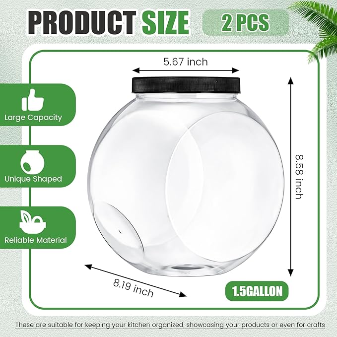 2 Pcs Plastic Candy Jar with Lid 192 oz/ 1.5 Gallon Large Slanted Storage Jar Clear Food Storage Canisters for Cookies Jelly Beans Snacks Candy Buffet Indoor Outdoor Wedding (Black)