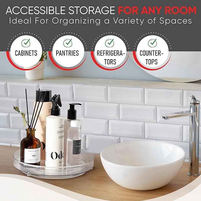 Oizeir Clear Lazy Susan Organizer (Pack of 2) 9 Inch Turntable for Kitchen, Pantry, Fridge, Bathroom, and Vanity Countertops, Acrylic Rotating Organizer