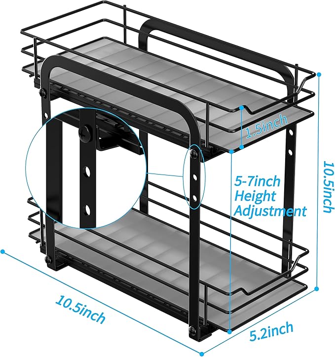 Spice Rack Organizer, 2-Tier Pull Out Spice Organizer, Heavy Duty Metal Basket for Inside Cabinets & Pantry Closet