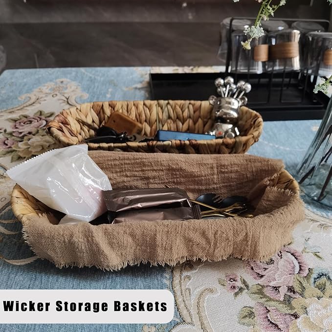 Set of 2 Small Wicker Baskets for Flatware Organizer , Silverware Caddy Utensil Caddy Basket, Bread Baskets Cutlery Holder for Party