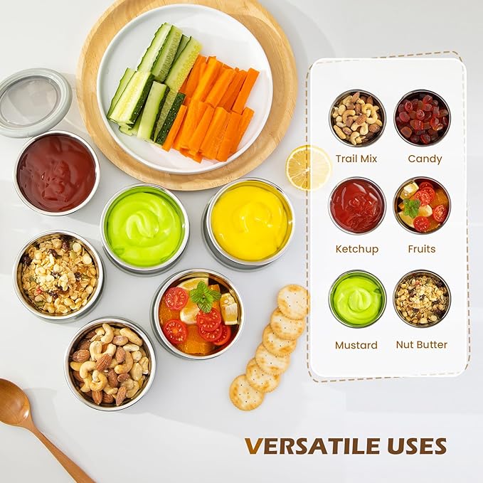 Lille Home Stainless Steel Salad Dressing Container, Leakproof Small Containers with Lids, 7.5 OZ for Condiments, Dips, Dipping Sauce Cups, Mini Food Storage, BPA Free, Set of Three